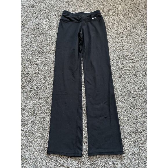 NIKE size S Women’s PANTS Dri Fit Athletic BOOT CUT Leg Swoosh BLACK 548574 A25 - Picture 1 of 5
